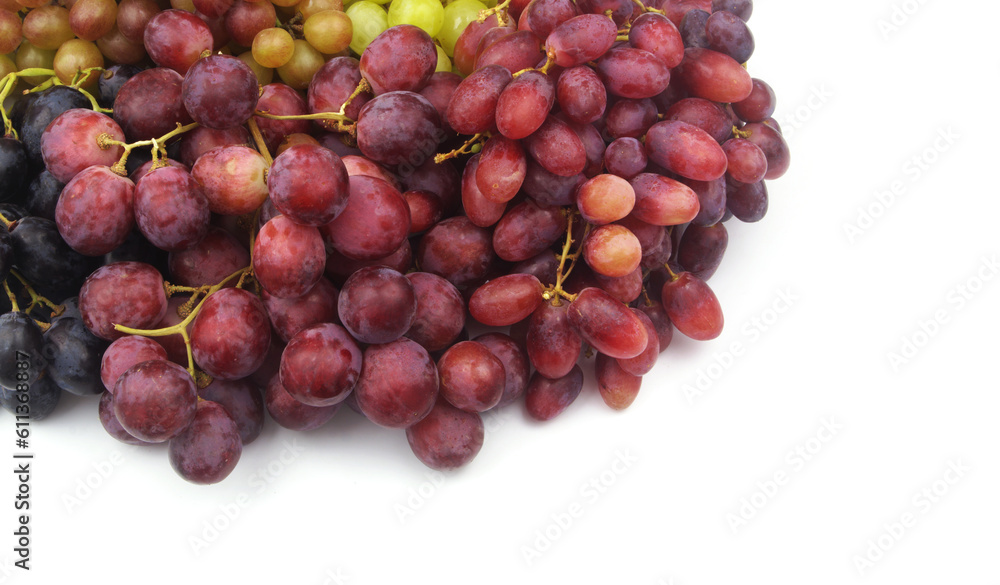 Fresh grapes isolated on white with space for text.