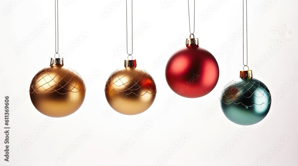A Dazzling Array of Christmas Balls Adorning a Serene White Backdrop. Generative AI A Dazzling Array of Christmas Balls Adorning a Serene White Backdrop. Generative AI