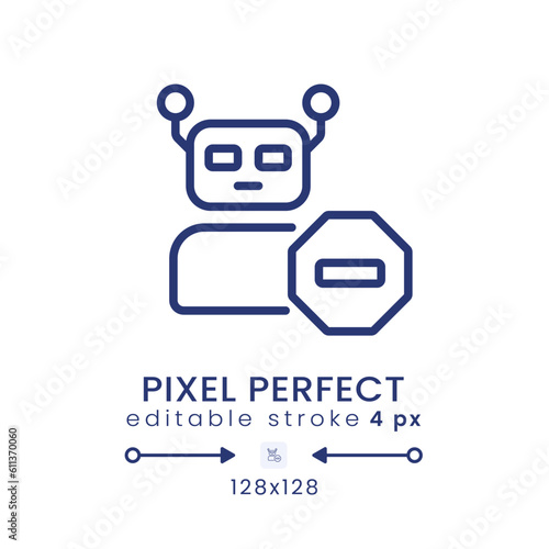 Advanced bot protection linear desktop icon. Machine learning. Digital security. Pixel perfect 128x128, outline 4px. GUI, UX design. Isolated user interface element for website. Editable stroke