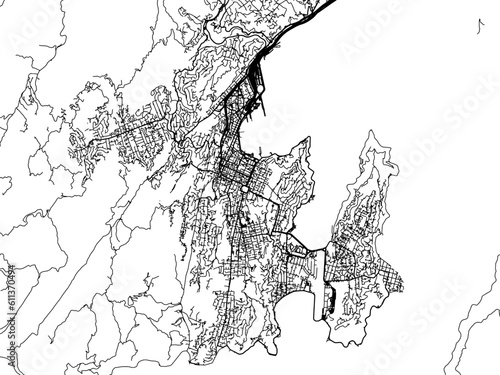 Vector road map of the city of  Wellington in New Zealand on a white background.
