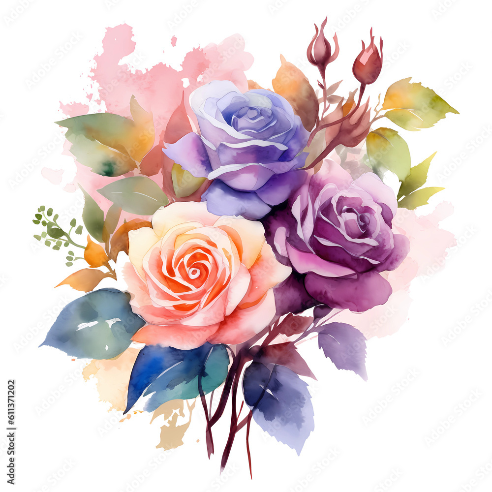 Watercolor Colorful Rose flowers Clipart - fall rose flowers floral ...