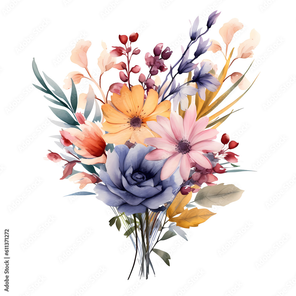 Watercolor Colorful Rose flowers Clipart - fall rose flowers floral ...