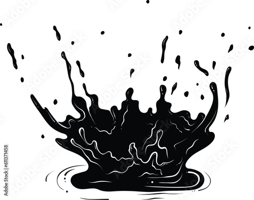 Splatter crown of ink, water or paint. Silhouette splashes of fluid. Black vector illustration in hand drawn style. Splash water motion. Abstract shapes