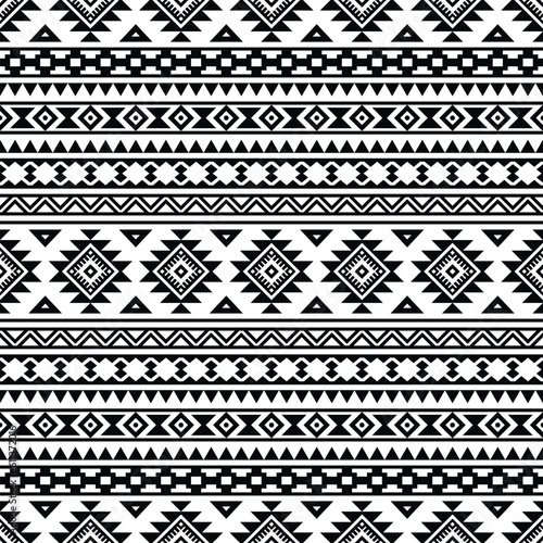 Ethnic geometric abstract motif background design. Seamless pattern in folk art style. Aztec Navajo Native American. Design for textile, fabric, clothing, curtain, rug, ornament, wrapping, wallpaper.