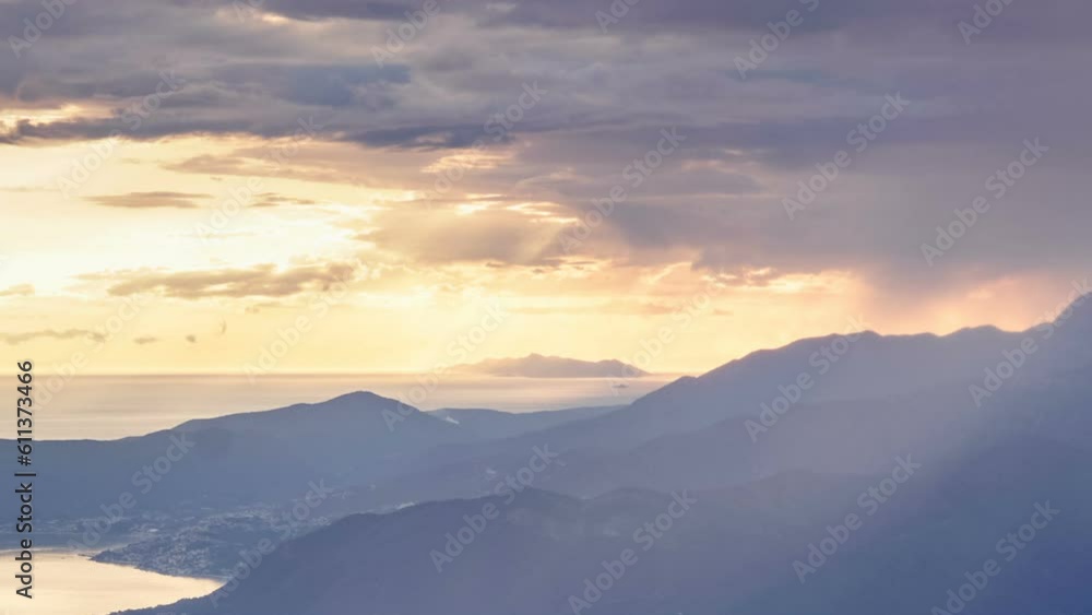 Panorama of Kotor Bay at sunset during the rain in Montenegro Panorama of Kotor Bay at sunset during the rain in Montenegro