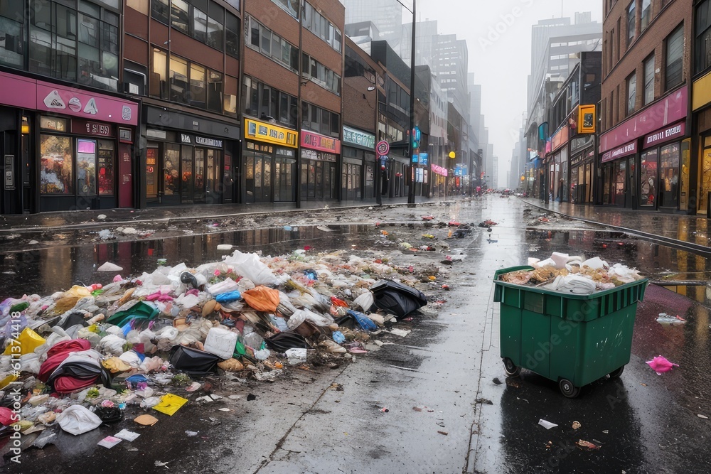 Massive waste and dirty place at one of street in the city. Bad waste management and attitude is one of biggest problem in urbanization process. Generative AI Massive waste and dirty place at one of street in the city. Bad waste management and attitude is one of biggest problem in urbanization process. Generative AI