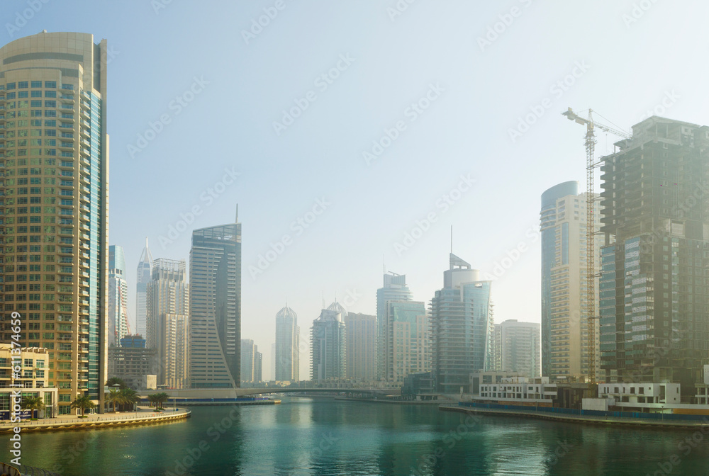 Obraz premium High rise buildings and streets in Dubai, UAE
