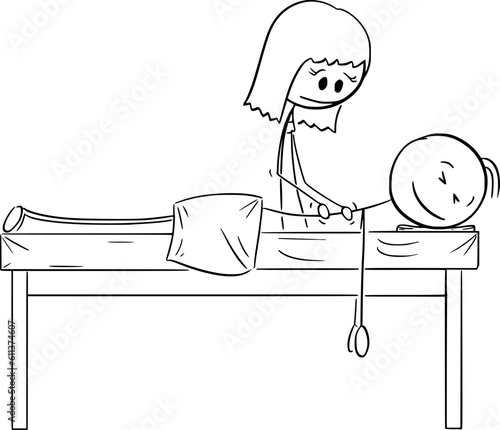 Back Massage Therapy, Vector Cartoon Stick Figure Illustration