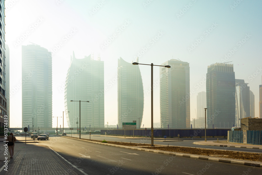  High rise buildings and streets in Dubai, UAE