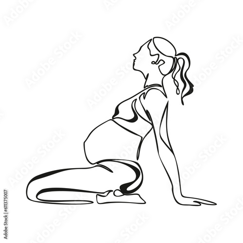One continuous single drawing line Vector illustration of yoga pose for pregnant. International yoga day.