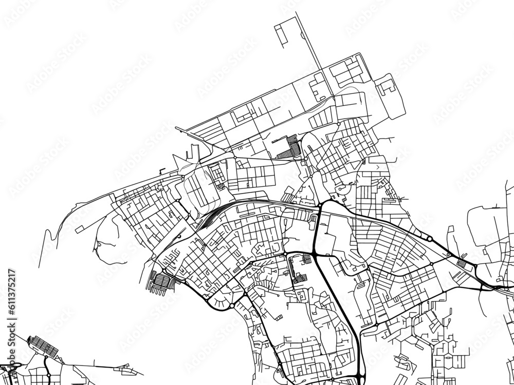 Vector road map of the city of  Barreiro in Portugal on a white background.
