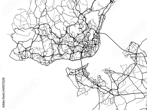 Vector road map of the city of  Lisboa Metropole in Portugal on a white background.