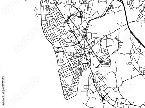 Vector road map of the city of  Vila do Conde in Portugal on a white background.