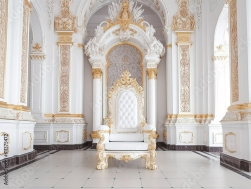 Decorated empty throne hall. White throne. © AMK 