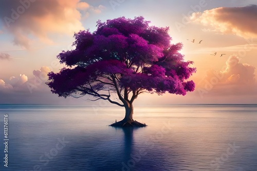 Majestic Tree, Fantasy World, Mythical Landscape, Magical Tree, Mystical Atmosphere, Lonely Tree