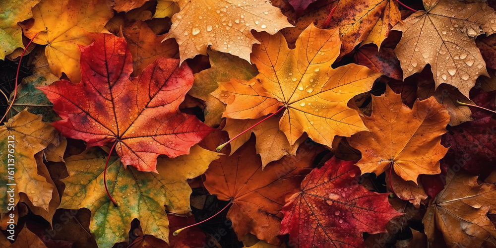fallen dry maple leaves in autumn. Generative AI fallen dry maple leaves in autumn. Generative AI