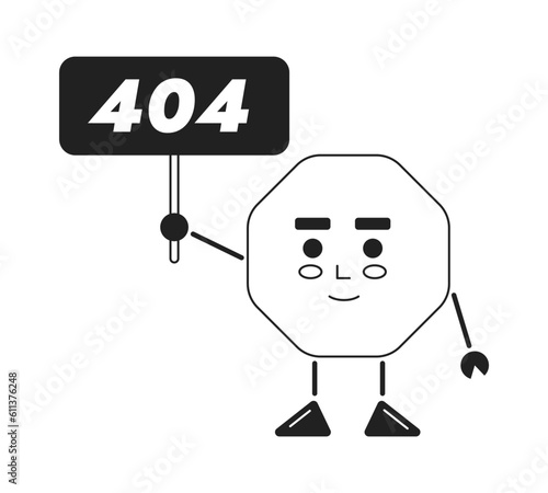 Octagon holding vector bw empty state illustration. Editable 404 not found page for UX, UI design. Octangle nut guy isolated flat monochromatic character on white. Error flash message for website, app