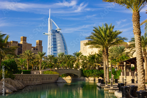 Photography View of the hotel Burj Al Arab from Souk Madinat Jumeirah