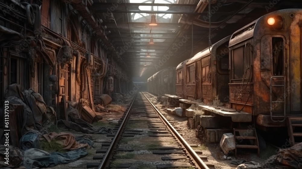 Abandoned train wreck Created with Generative AI technology.