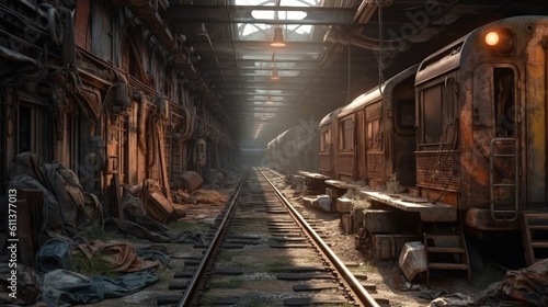 Abandoned train wreck Created with Generative AI technology.