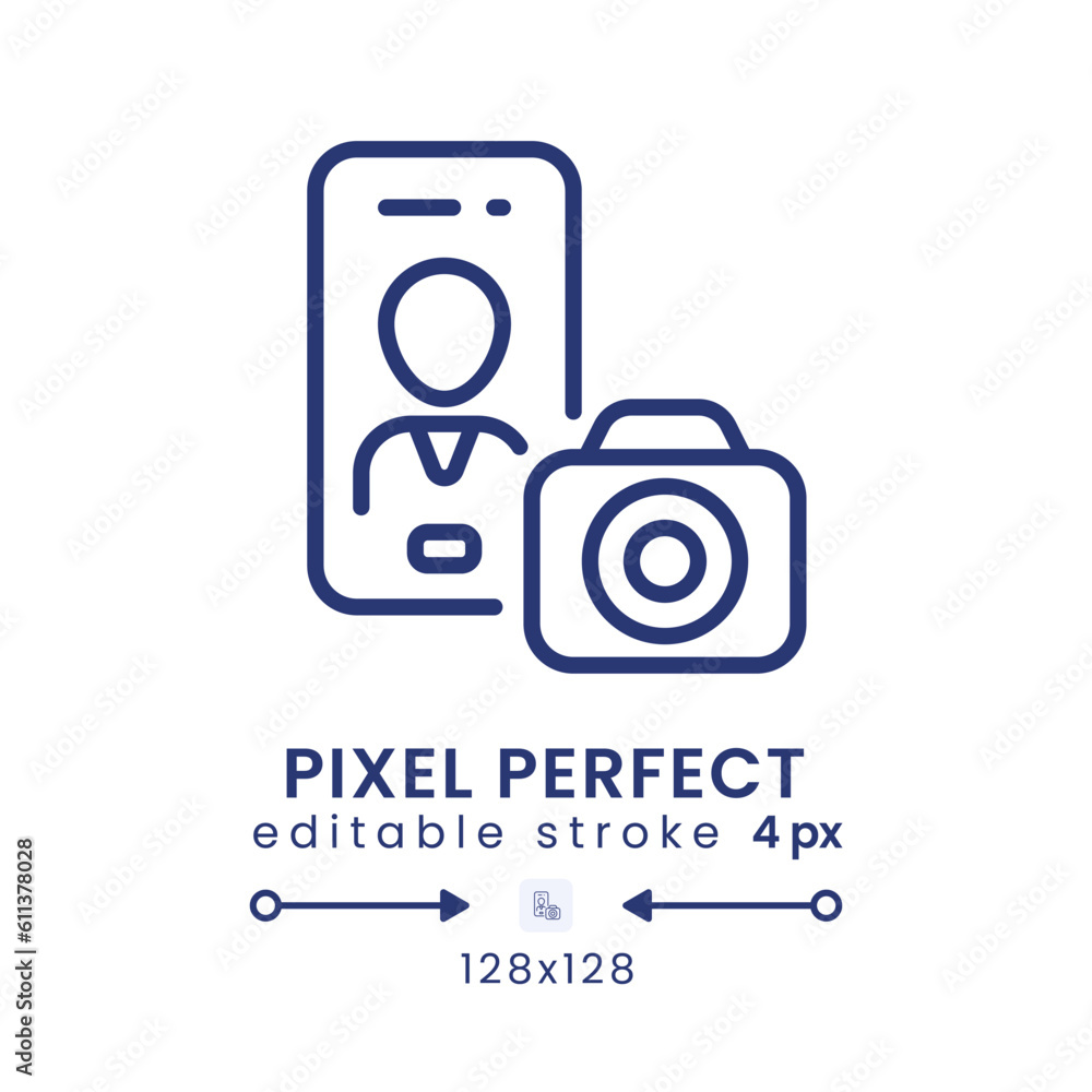 Photography app linear desktop icon. Photo editing. Mobile phone. Development tool. Pixel perfect 128x128, outline 4px. GUI, UX design. Isolated user interface element for website. Editable stroke Photography app linear desktop icon. Photo editing. Mobile phone. Development tool. Pixel perfect 128x128, outline 4px. GUI, UX design. Isolated user interface element for website. Editable stroke