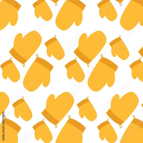 Seamless pattern Vector illustration of oven mitt for any design. A yellow kitchen glove flat icon. Isolated on white background.