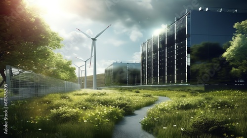 Green energy and data center illustration