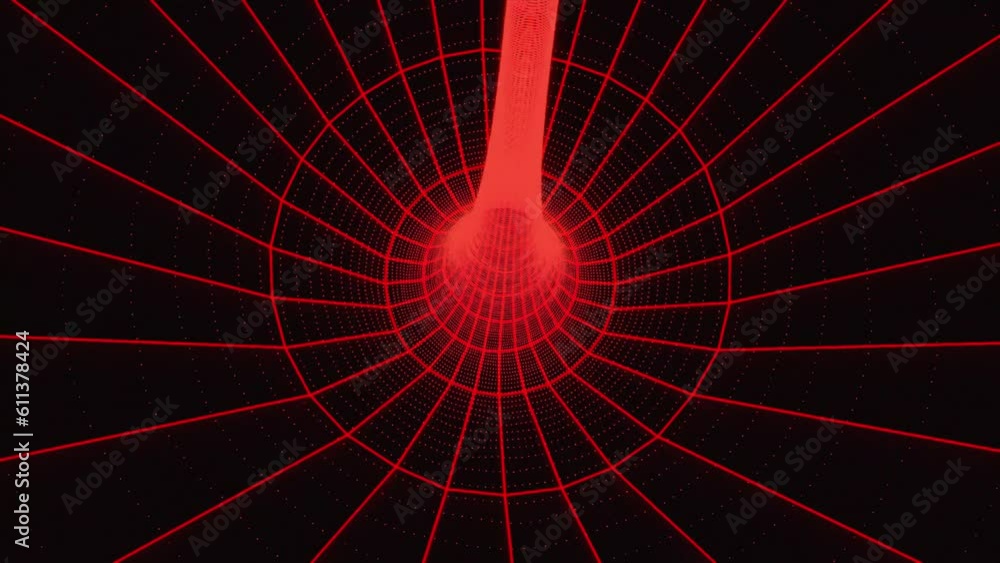 Flying along a corridor using wireframe computer graphics. Continuous