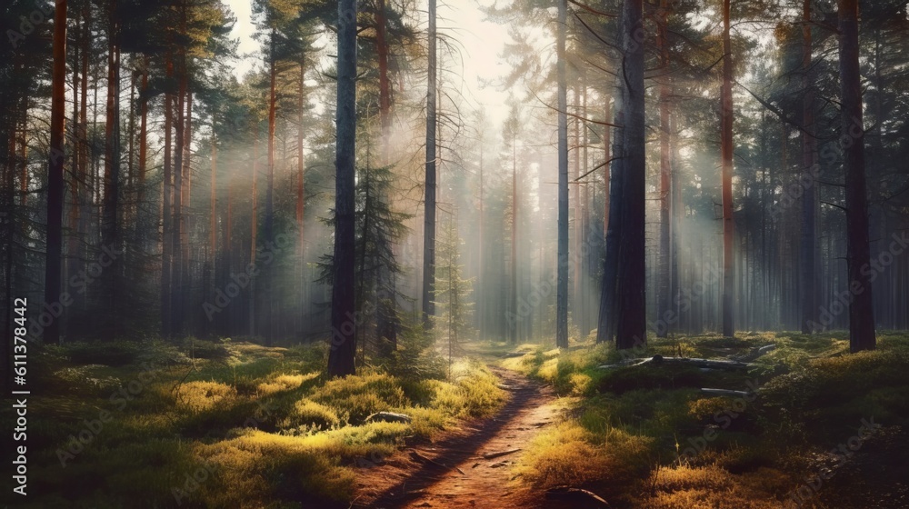 Naklejka premium A Majestic Forest of Towering Pine Trees