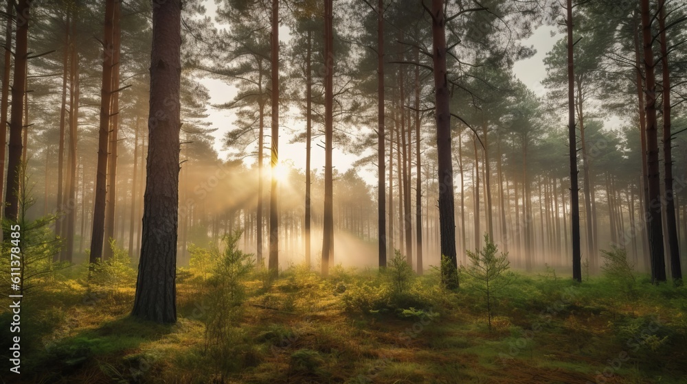 Naklejka premium A Majestic Forest of Towering Pine Trees