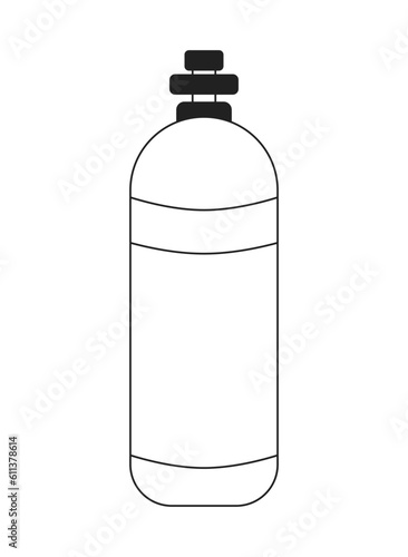 Oxygen tank monochrome flat vector object. O2 cylinder. Underwater diving gear. Scuba tank. Editable black and white thin line icon. Simple cartoon clip art spot illustration for web graphic design