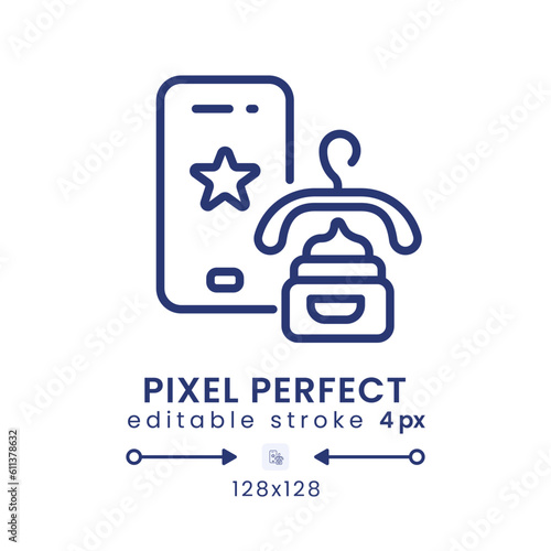 Beauty and Fashion app linear desktop icon. Outfit inspiration. Makeup products. Pixel perfect 128x128, outline 4px. GUI, UX design. Isolated user interface element for website. Editable stroke