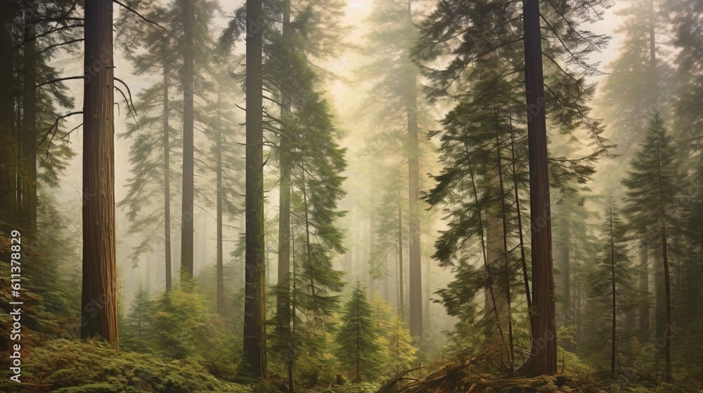 Fototapeta premium A Majestic Forest of Towering Pine Trees