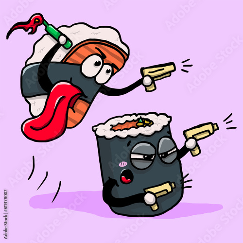 crazy sushi shooting guns
