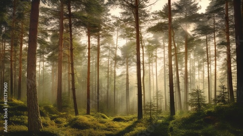 A Majestic Forest of Towering Pine Trees