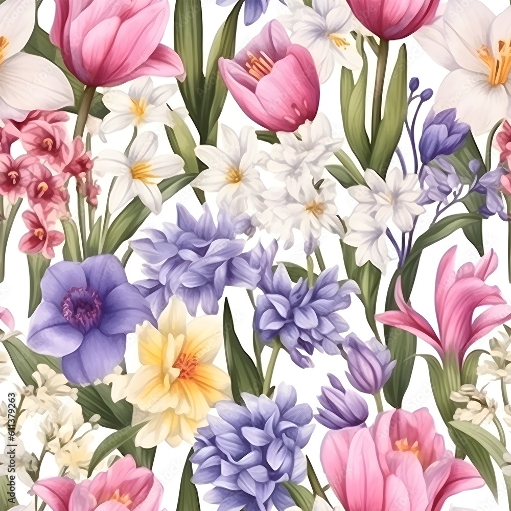 Obraz premium Beautiful blooming spring flowers hand painted details.