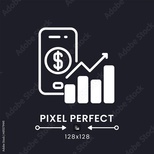 Personal finance app white solid desktop icon. Budget planner. Expense tracker. Pixel perfect 128x128, outline 4px. Silhouette symbol for dark mode. Glyph pictogram. Vector isolated image