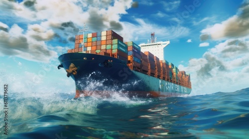 Cargo Ship. Container cargo ship in sea. Generative ai
