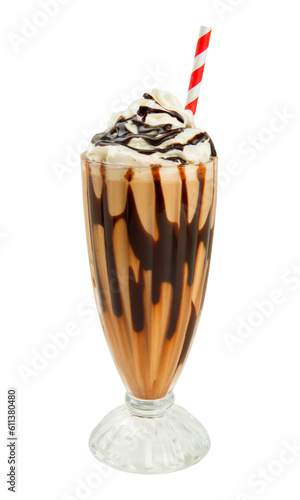 Coffee beverages frappuccino in a milkshake glass isolated on white background.