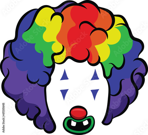 Happy clown set with hair wig eye tattoo and mouth with red nose. Funny png cutouts or clip art to be used on images or used as sticker or emotes in social media sites. 
