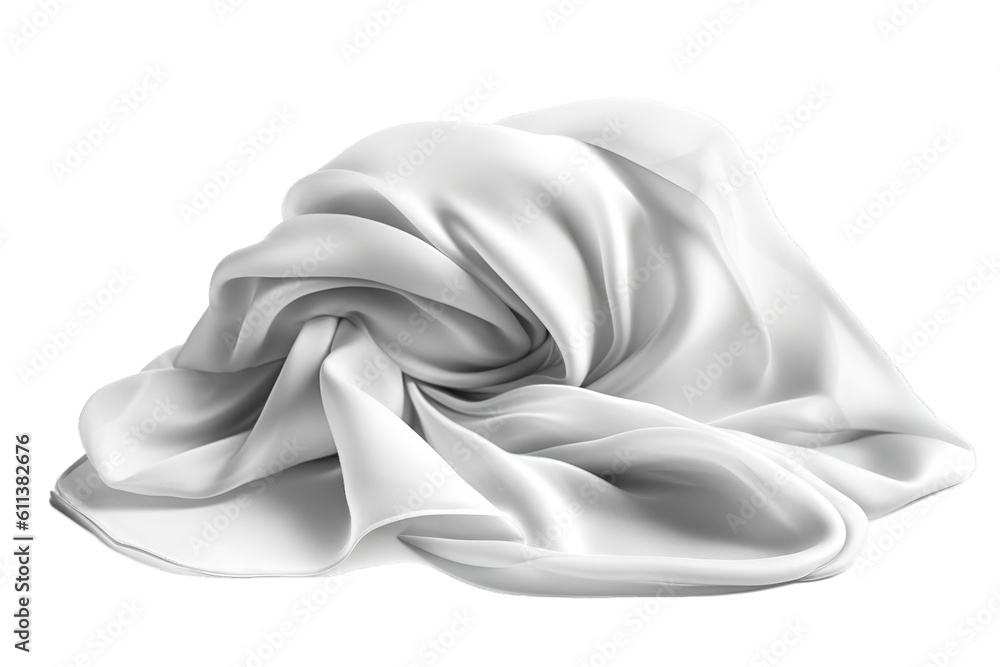 Piece of white fabric silk isolated over transparent backdrop. Generative AI