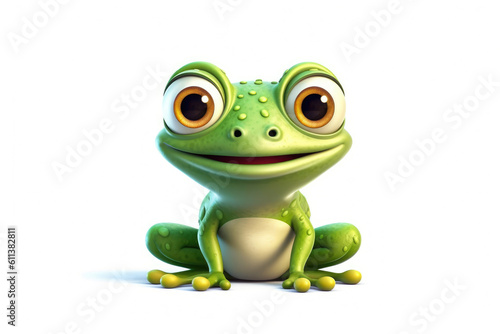 3D frog funny cartoon character on white background Generative AI Illustration