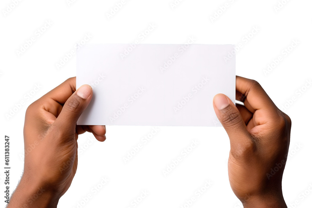 African American hand holding piece of paper in blank over isolated transparent backdrop. Generative AI African American hand holding piece of paper in blank over isolated transparent backdrop. Generative AI