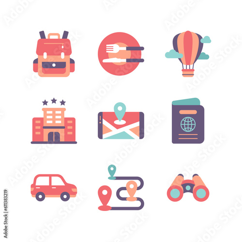 Tourism and Travel Icon Set in Flat Style Icon