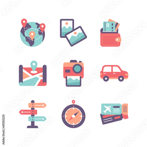 Tourism and Travel Icon Set in Flat Style Icon