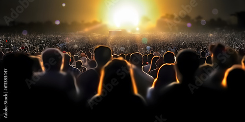 Crowd in the field. Concept of world population day. AI generated photo
