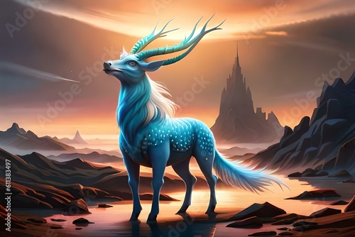 A magical kirin with the body of a deer and the scales of a dragon, radiating with divine energy © Being Imaginative