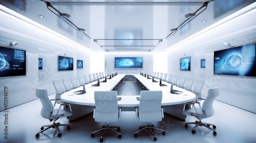 Modern office technology, such as smart whiteboards, video conferencing systems. AI generated photo