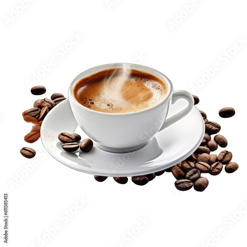 a cup of hot coffee with beans