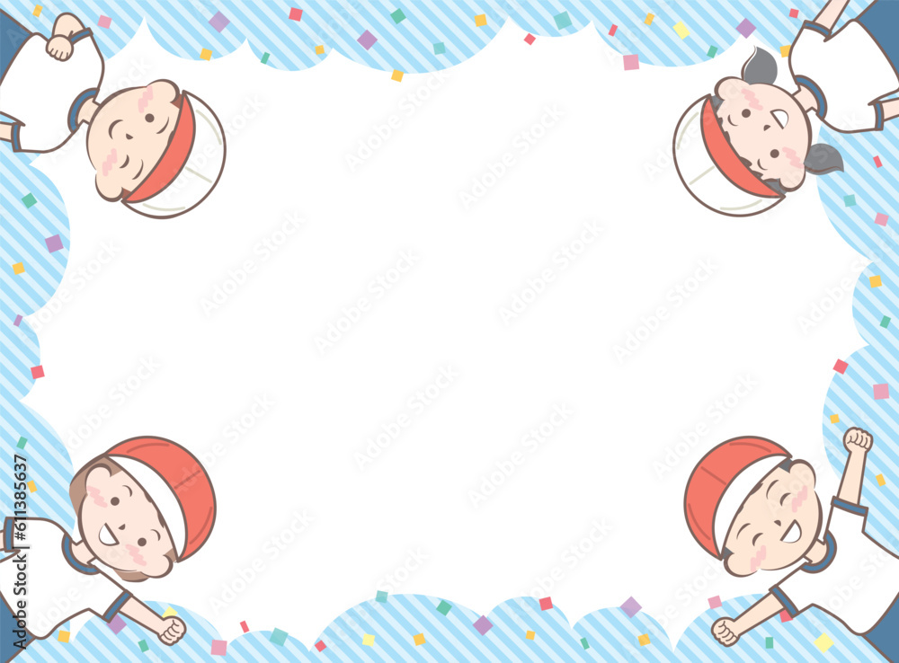 体操着の子供たちのフレーム　運動会　帽子